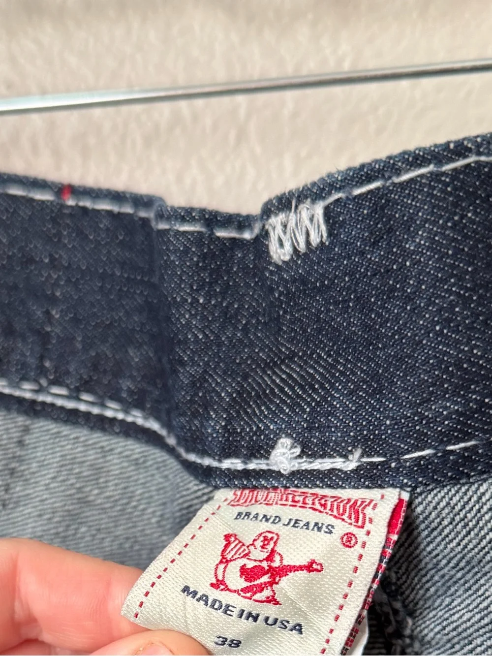 True Religion Bobby Super T Jeans Dark Wash White Contrast Stitch Men’s Row 34